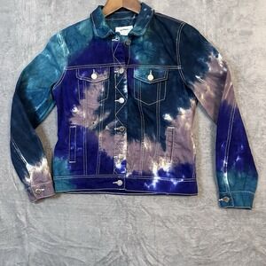 Women's Tie Dye Denim Jacket Small — Handmade Boho Spiral Multicolor